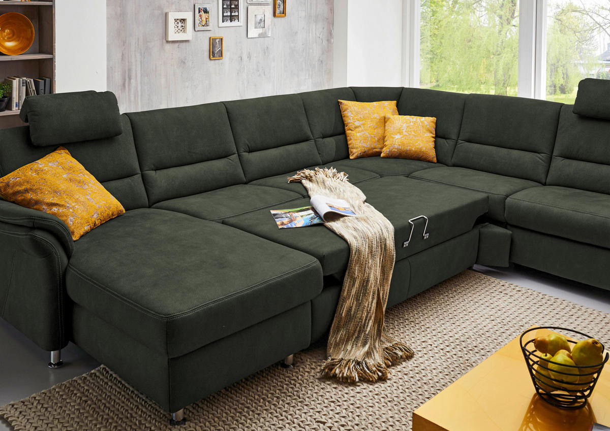 SOFFA i mikrofiber mörkgrön  - aluminiumfärg/mörkgrön, Klassisk, metall/textil (173/330/262cm) - Beldomo System