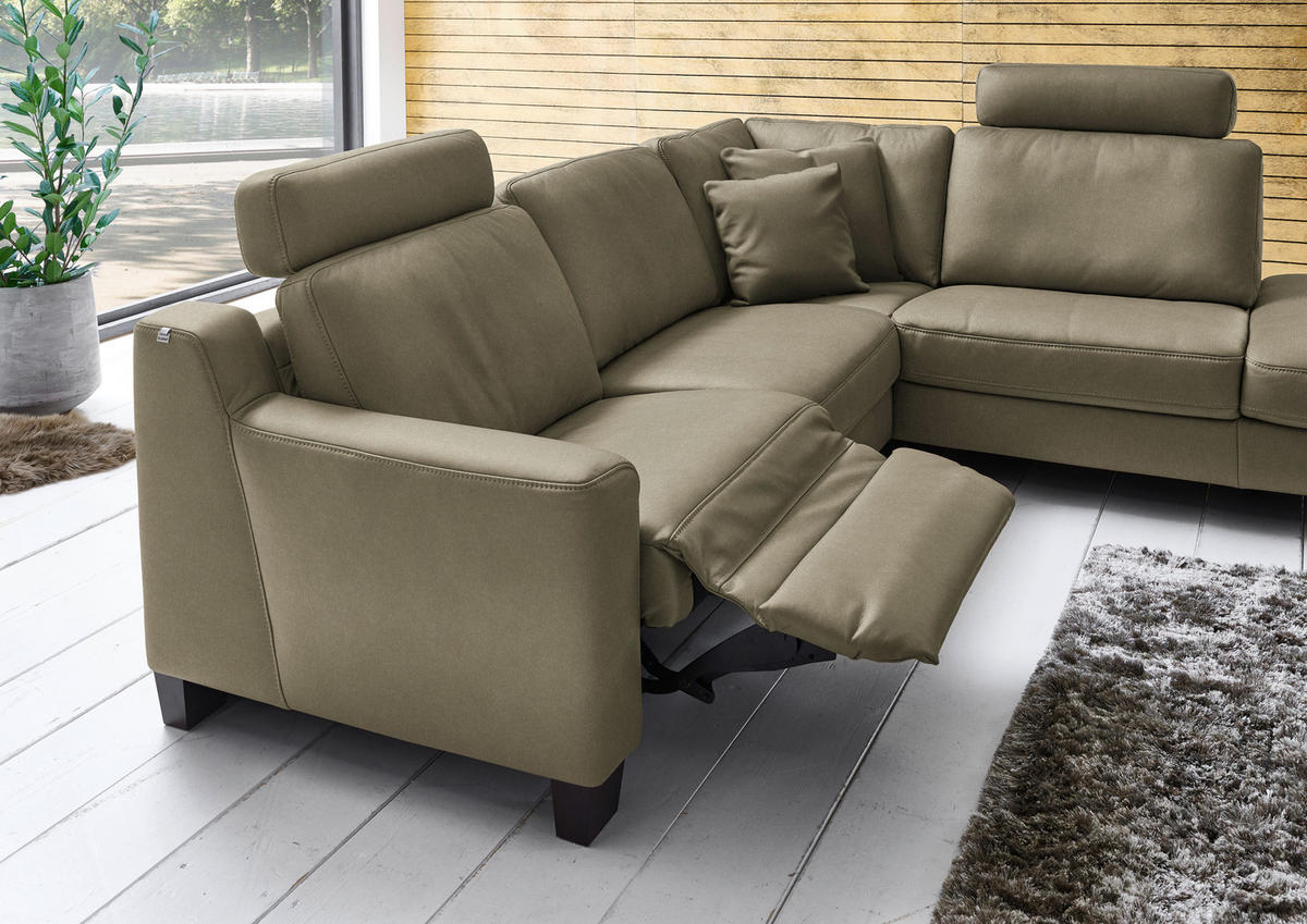 ECKSOFA in Echtleder Olivgrün  - Eichefarben/Olivgrün, Design, Leder/Holz (259/235cm) - Valdera