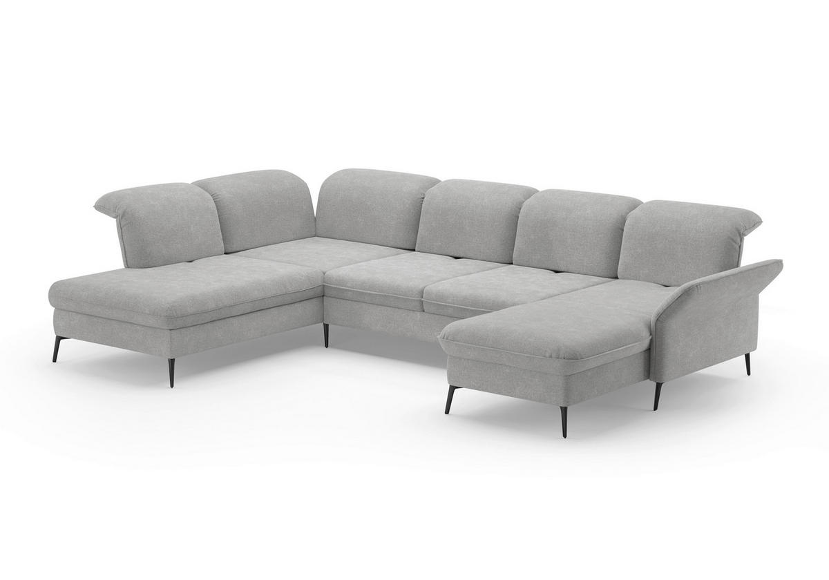 WOHNLANDSCHAFT in Flachgewebe Hellgrau  - Hellgrau/Schwarz, KONVENTIONELL, Textil/Metall (231/359/198cm) - Sit & More