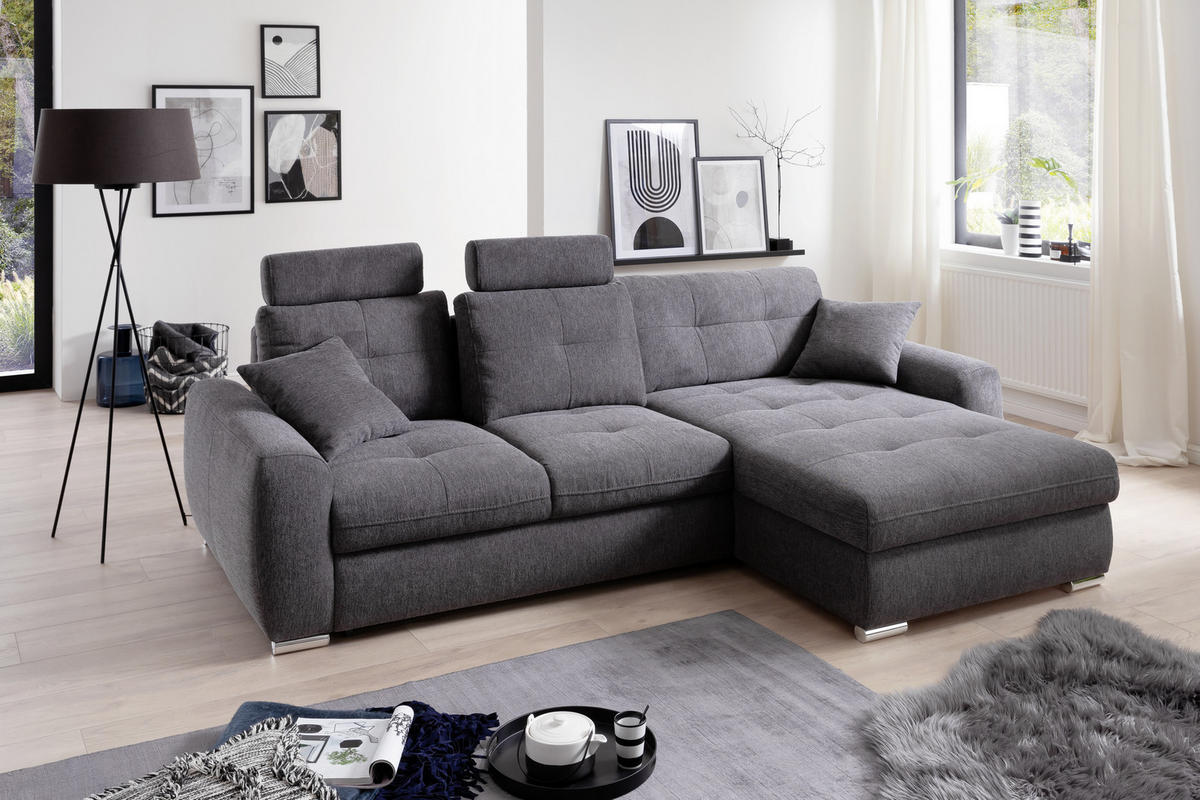 ECKSOFA in Mikrofaser Dunkelgrün  - Chromfarben/Dunkelgrün, Modern, Kunststoff/Textil (276/193cm) - Hom`in