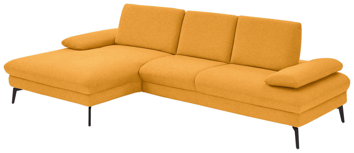 ECKSOFA in Chenille, Mikrofaser Currygelb  - Currygelb/Schwarz, Design, Textil/Metall (157/299cm) - Dieter Knoll