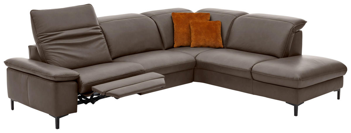 ECKSOFA in Echtleder Dunkelgrau  - Dunkelgrau/Schwarz, Design, Leder/Metall (297/245cm) - Beldomo Premium
