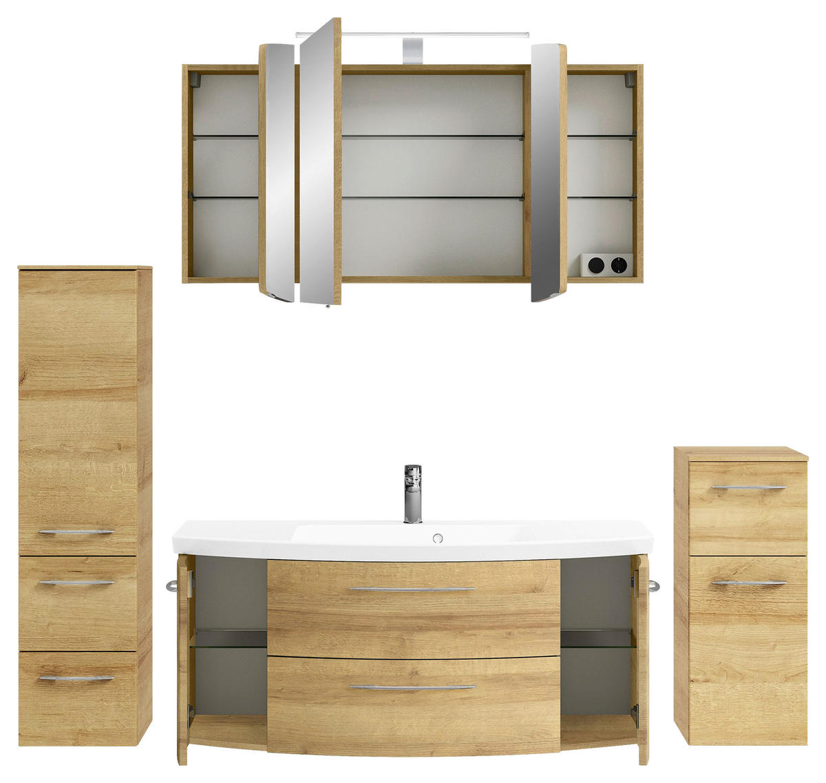 BADEZIMMER 5-teilig  in 181 cm  - Chromfarben/Eichefarben, KONVENTIONELL, Glas/Holzwerkstoff (181cm) - Pelipal