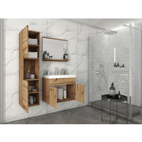 BADEZIMMER 4-teilig  in 90 cm  - Weiss/Eiche Wotan, Lifestyle, Holzwerkstoff/Metall (90cm) - P & B