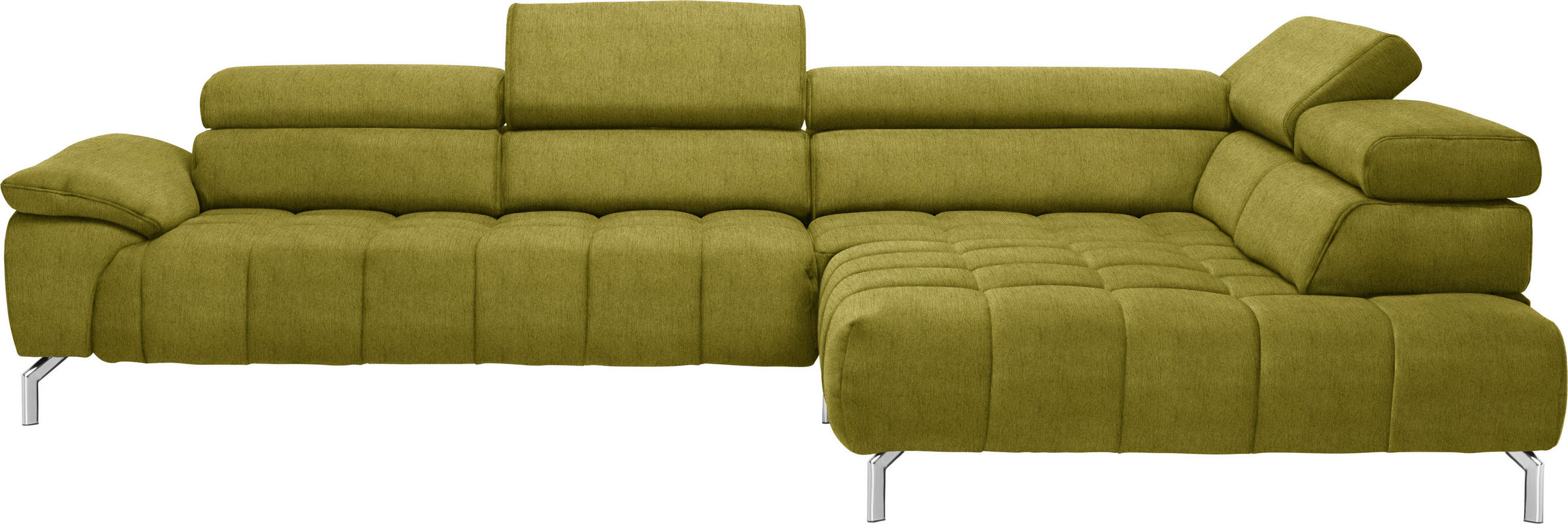 ECKSOFA in Chenille Grün  - Chromfarben/Grün, Design, Textil/Metall (323/222cm) - Beldomo Style