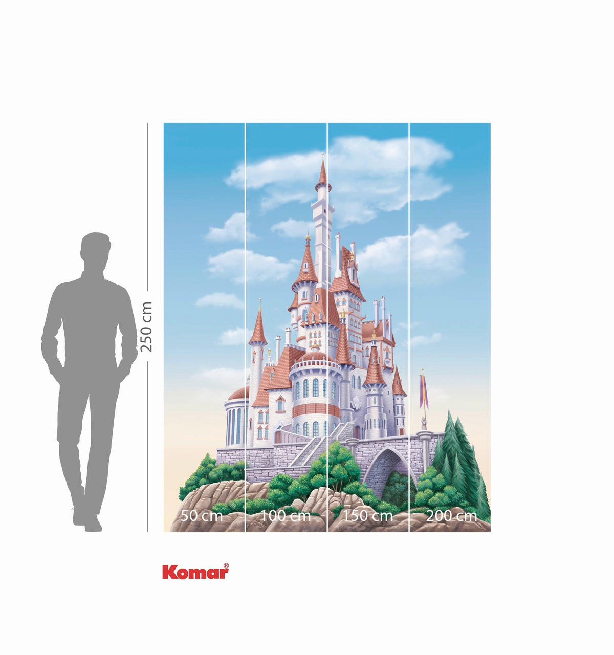 FOTOTAPETE PRINCESS BELLE CASTLE  - Blau, Design, Textil (200/250cm) - Disney