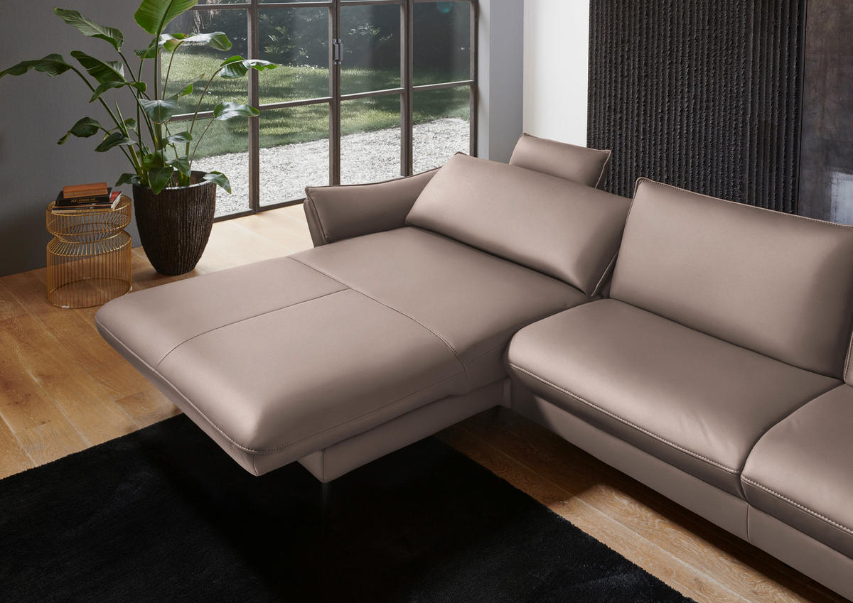 ECKSOFA in Echtleder Taupe  - Taupe/Schwarz, Design, Leder/Metall (172/334cm) - Valdera