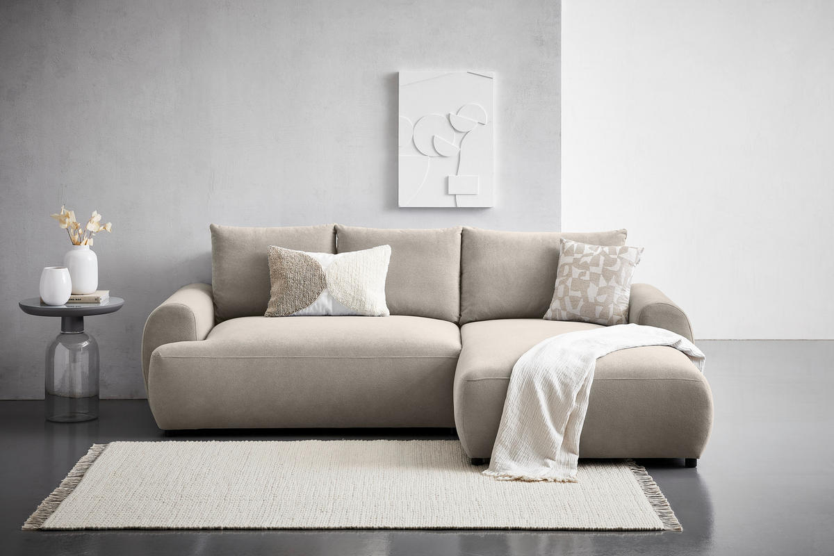 ECKSOFA in Webstoff Beige  - Beige/Schwarz, Modern, Kunststoff/Textil (265/175cm) - MID.YOU