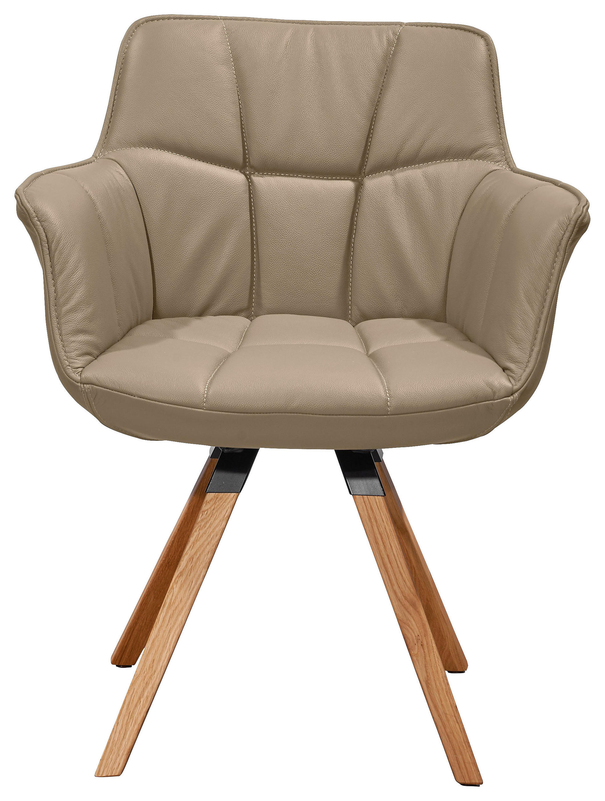 ARMLEHNSTUHL  in Echtleder pigmentiert  - Sandfarben/Eichefarben, Design, Leder/Holz (67/82/60cm) - Musterring