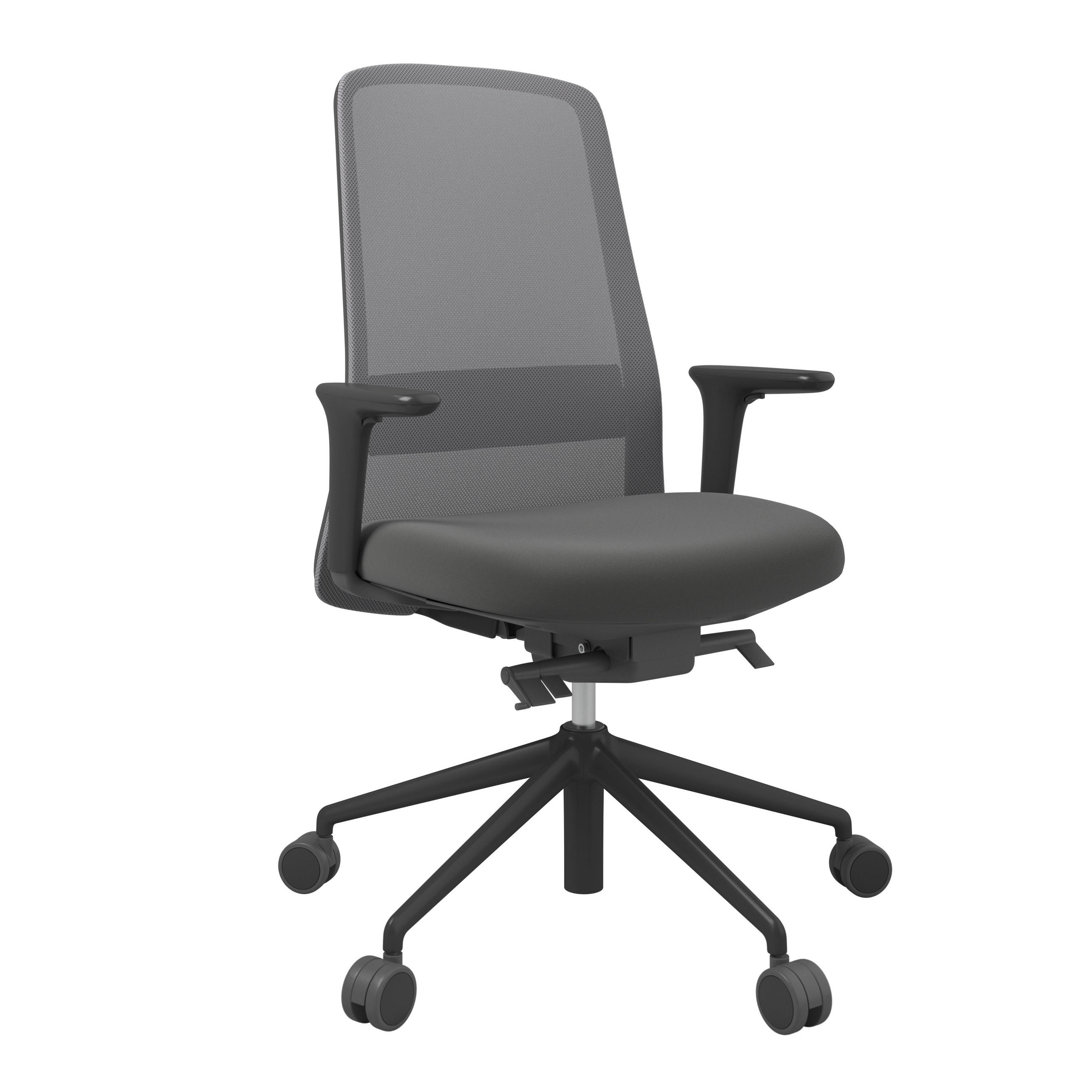 DREHSTUHL Grau, Schwarz  - Schwarz/Grau, MODERN, Leder/Kunststoff (70/103-115/70cm)