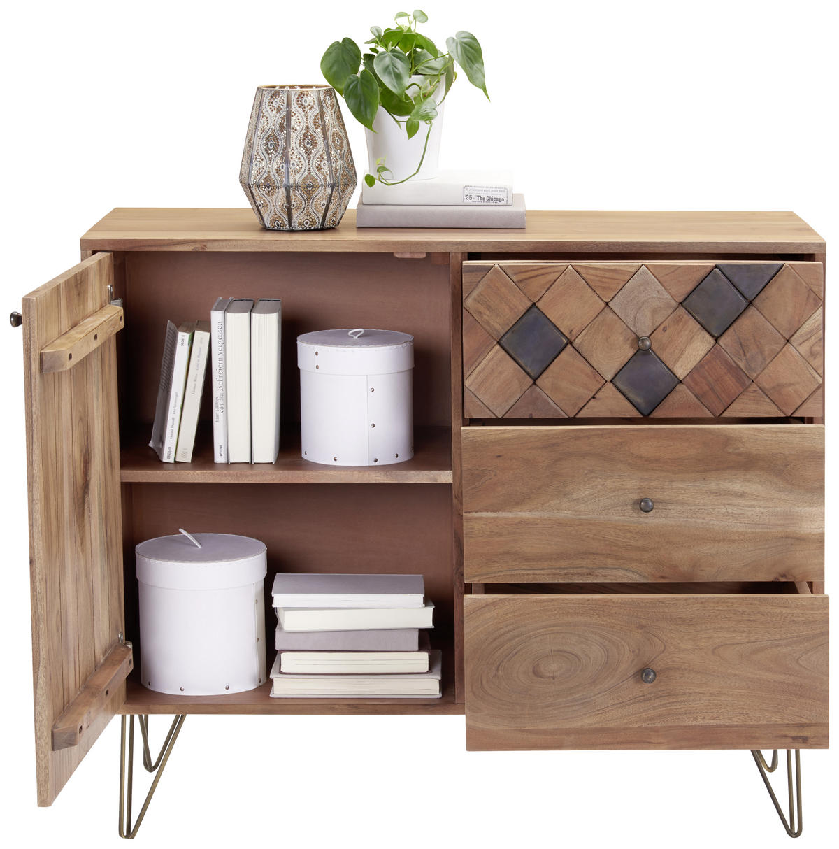 KOMODA, akácie, barvy akácie, bronzová, 105/88/40 cm - bronzová/barvy akácie, Trend, kov/dřevo (105/88/40cm) - Ambia Home