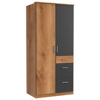 OMARA S KLASIČNIMI VRATI, barve grafita, barve hrasta  - srebrne barve/barve hrasta, Design, umetna masa/leseni material (90/199/58cm) - Boxxx