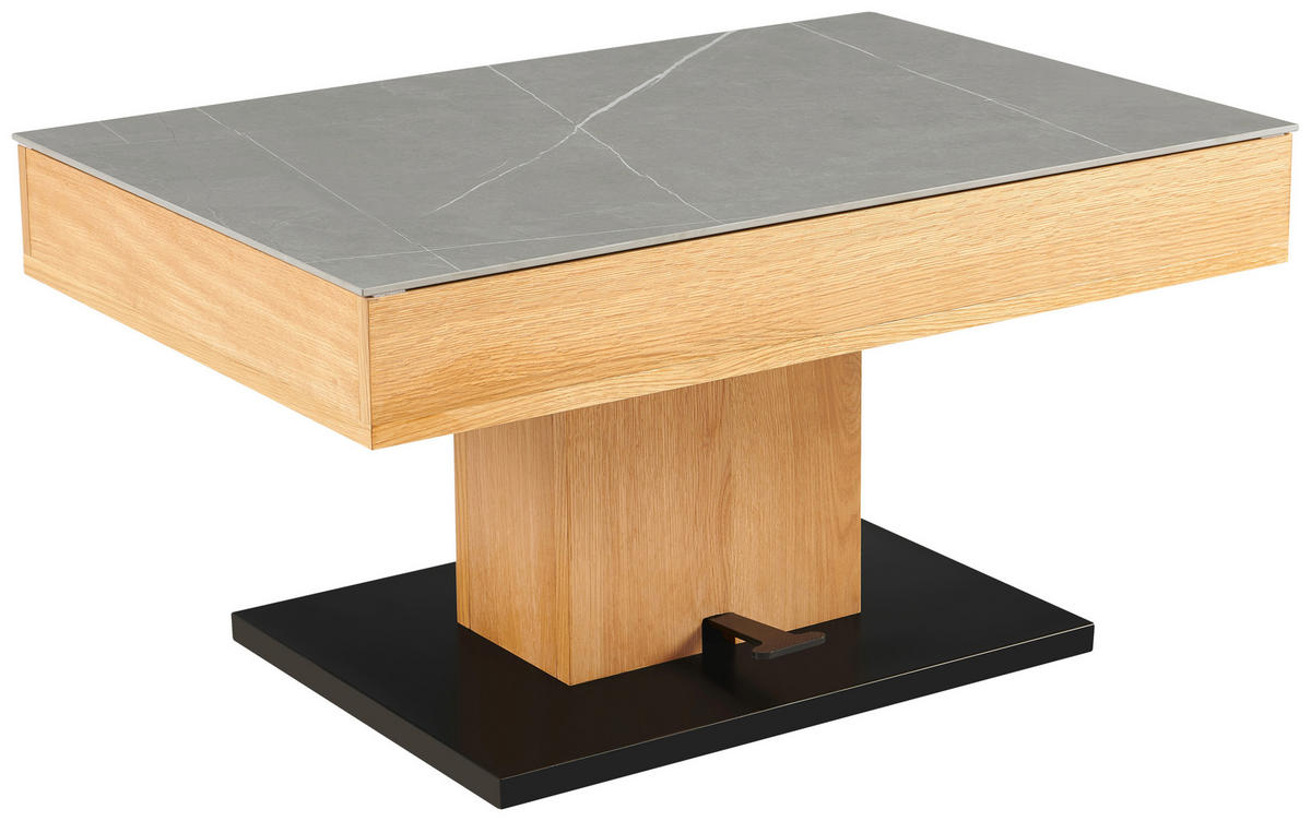 COUCHTISCH Eiche furniert 90/46,3/60 cm rechteckig Grau, Schwarz, Eichefarben  - Eichefarben/Schwarz, Design, Holz/Keramik (90/46,3/60cm) - Livetastic