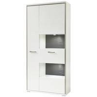 VITRINENKOMBINATION  in Grau, Silberfarben, Weiß, Weiß Hochglanz  - Weiß Hochglanz/Silberfarben, Design, Glas/Holzwerkstoff (94/201/38cm) - Livetastic