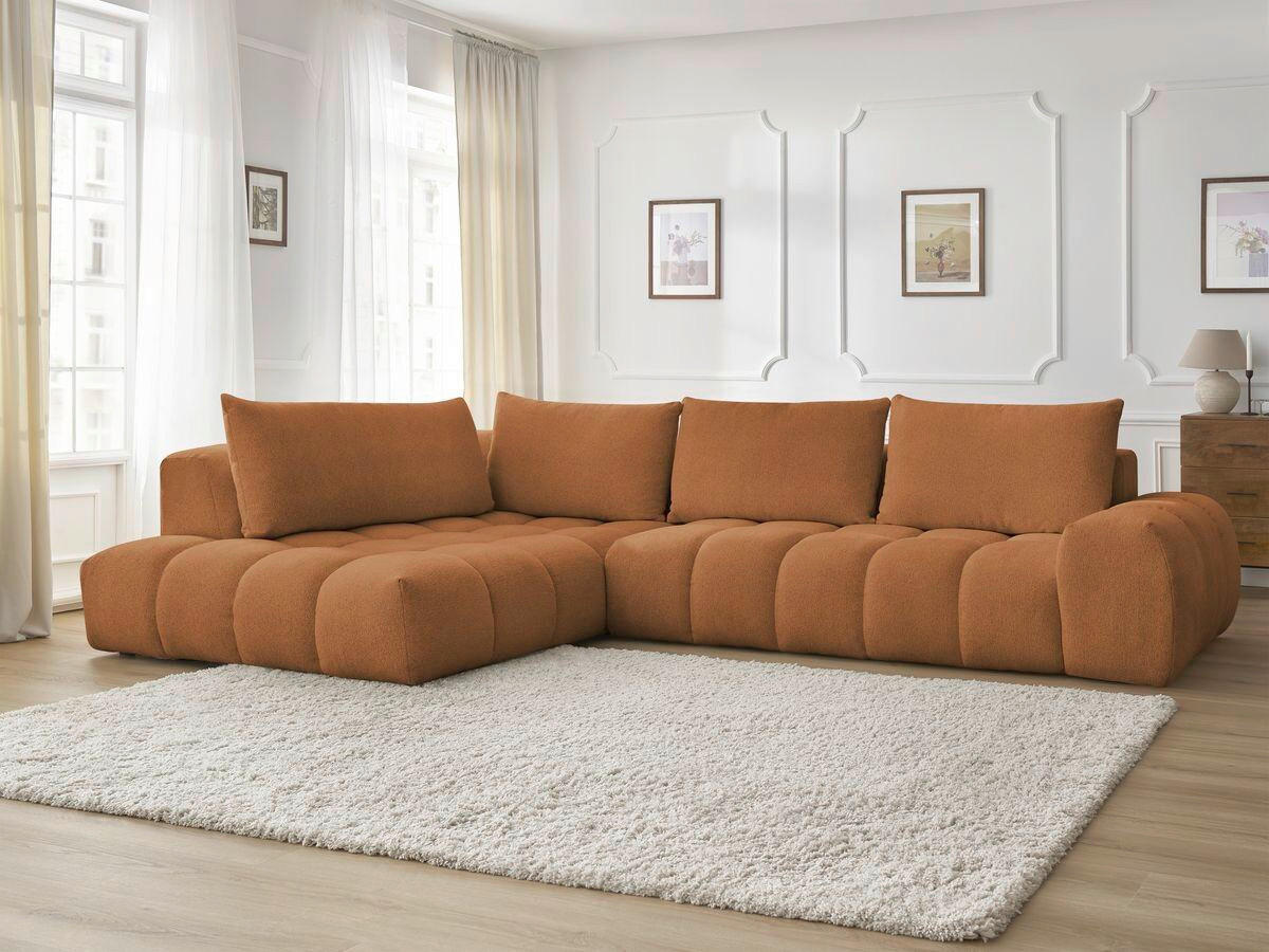 ECKSOFA Ottomane rechts  EVEREST Orange Flachgewebe  - Schwarz/Orange, MODERN, Kunststoff/Textil (210/352cm)