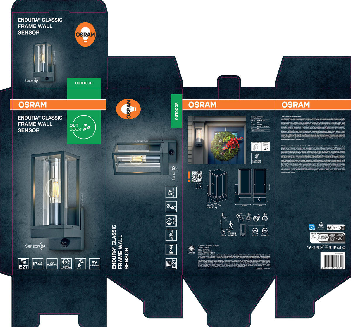 AUßENLEUCHTE 11/14/28,5 cm   - Dunkelgrau, Basics, Glas/Metall (11/14/28,5cm) - Osram
