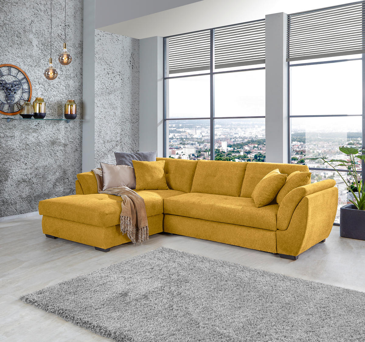 ECKSOFA Gelb Webstoff  - Gelb/Schwarz, Design, Kunststoff/Textil (187/278cm) - Livetastic