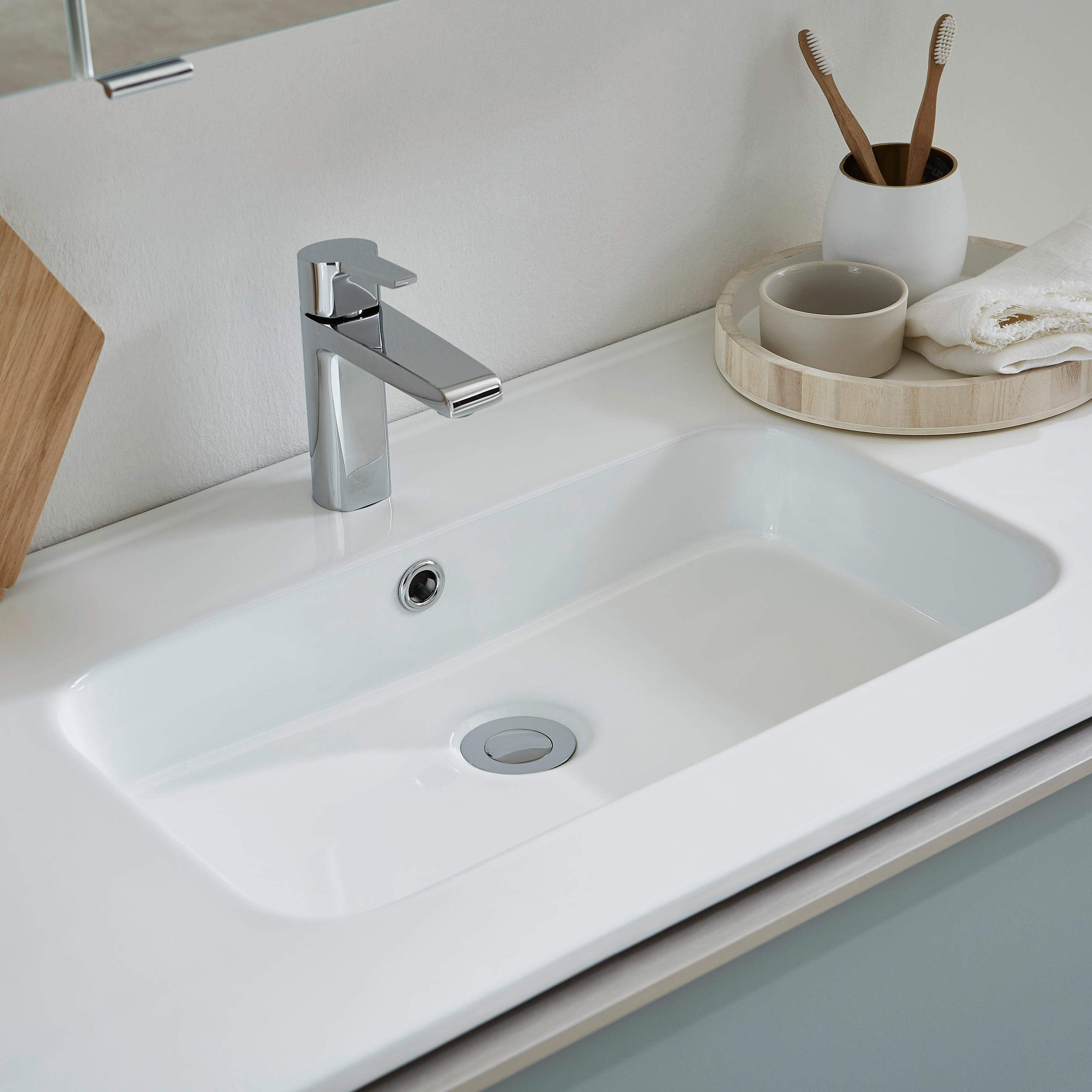 WASCHTISCHKOMBI 100 cm  - Edelstahlfarben/Weiß, KONVENTIONELL, Keramik/Holzwerkstoff (100cm) - Xora