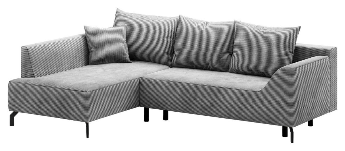 ECKSCHLAFSOFA  mit Bettkasten erhältlich, Schlafen auf Sitzhöhe, Bettfunktion erhältlich, Rücken echt, seitenverkehrt erhältlich Cord Hellgrau  - Hellgrau/Schwarz, Design, Textil/Metall (167/273cm) - MID.YOU
