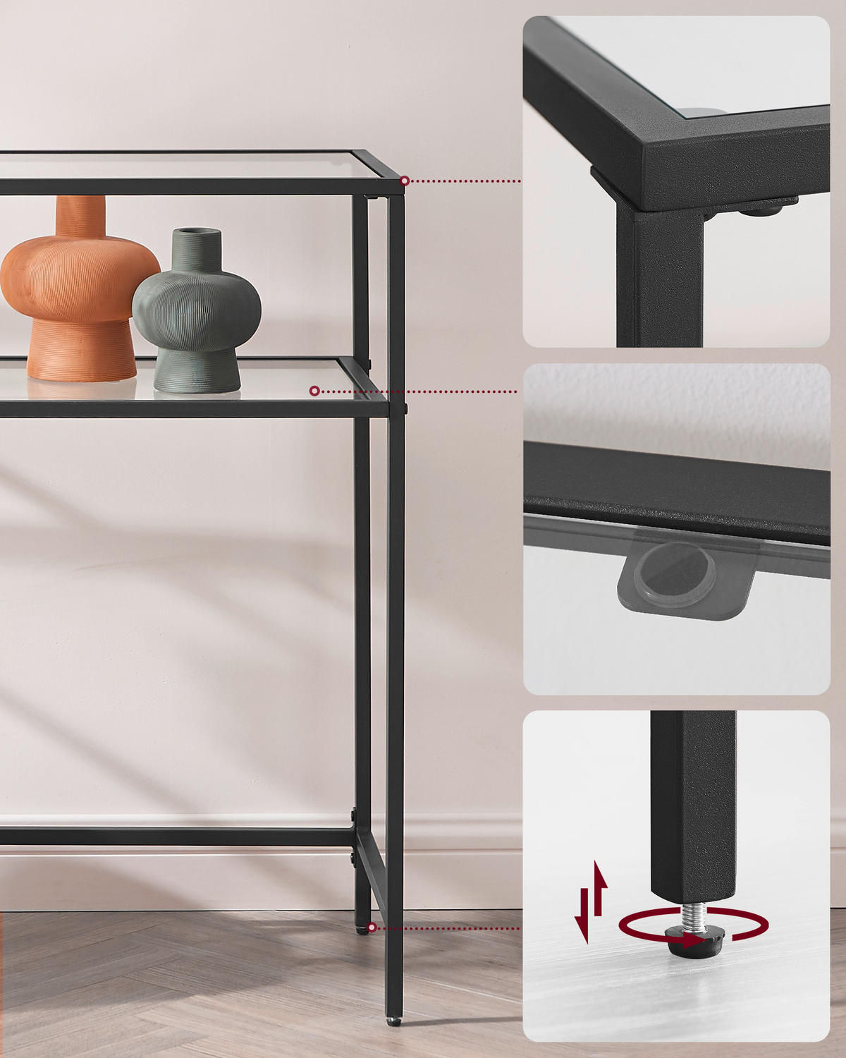 KONSOLENTISCH Schwarz  - Schwarz, Natur, Glas/Metall (100/35/80cm) - Boxxx