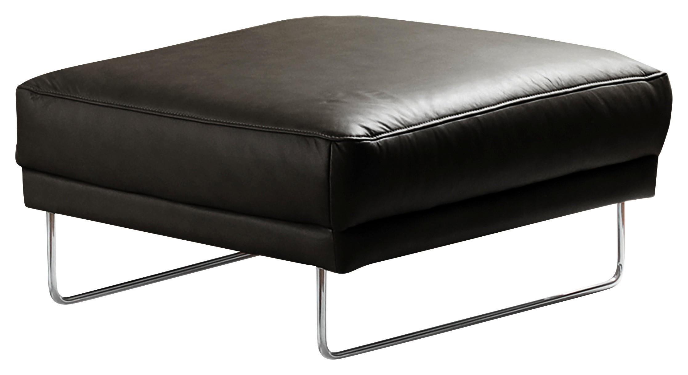 HOCKER in Leder Schwarz  - Chromfarben/Schwarz, Design, Leder/Metall (96/45/80cm) - Livetastic