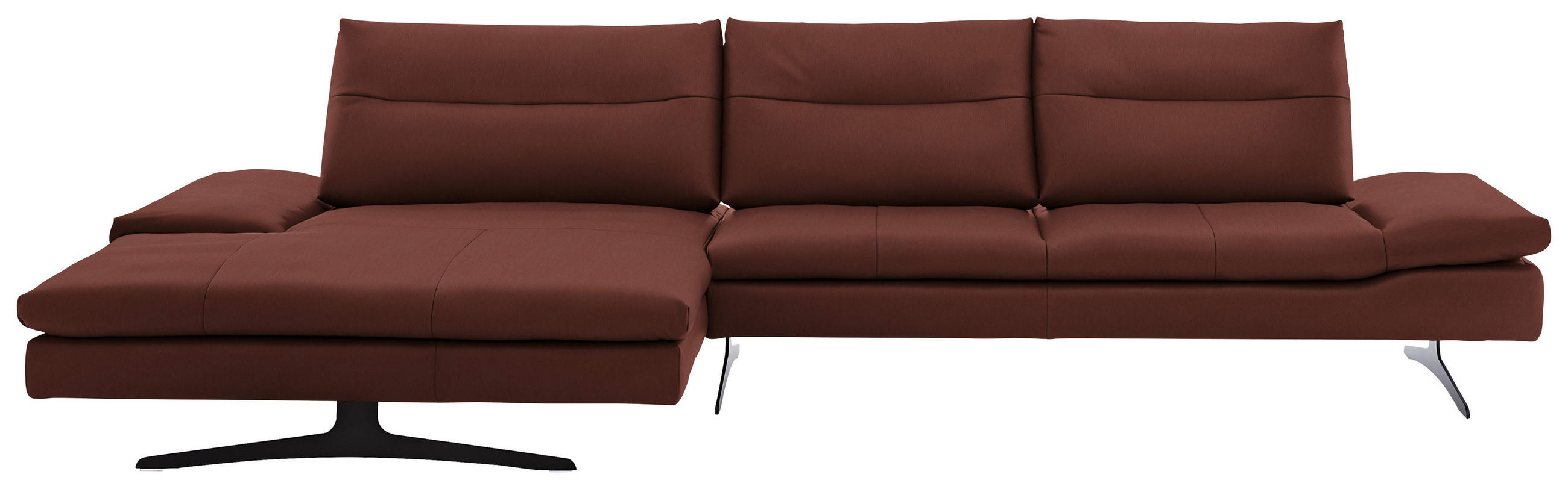 ECKSOFA in Echtleder Schlammfarben  158/342 cm  - Schlammfarben/Schwarz, MODERN, Leder/Metall (158/342cm) - Chilliano
