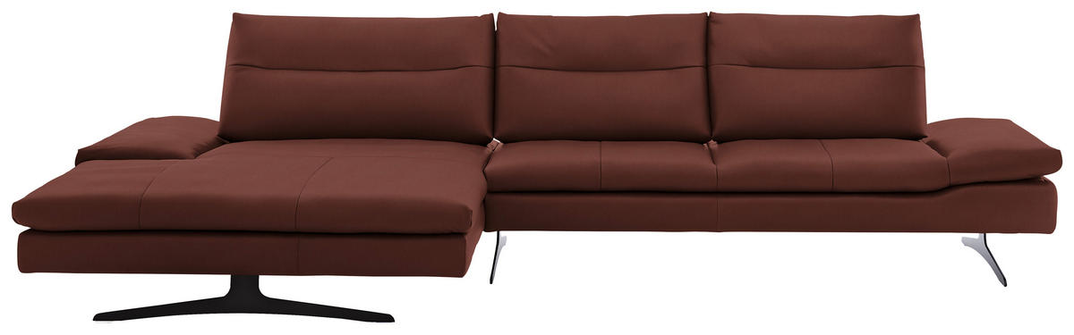 ECKSOFA in Echtleder Schlammfarben  - Schlammfarben/Schwarz, Modern, Leder/Metall (158/342cm) - Chilliano