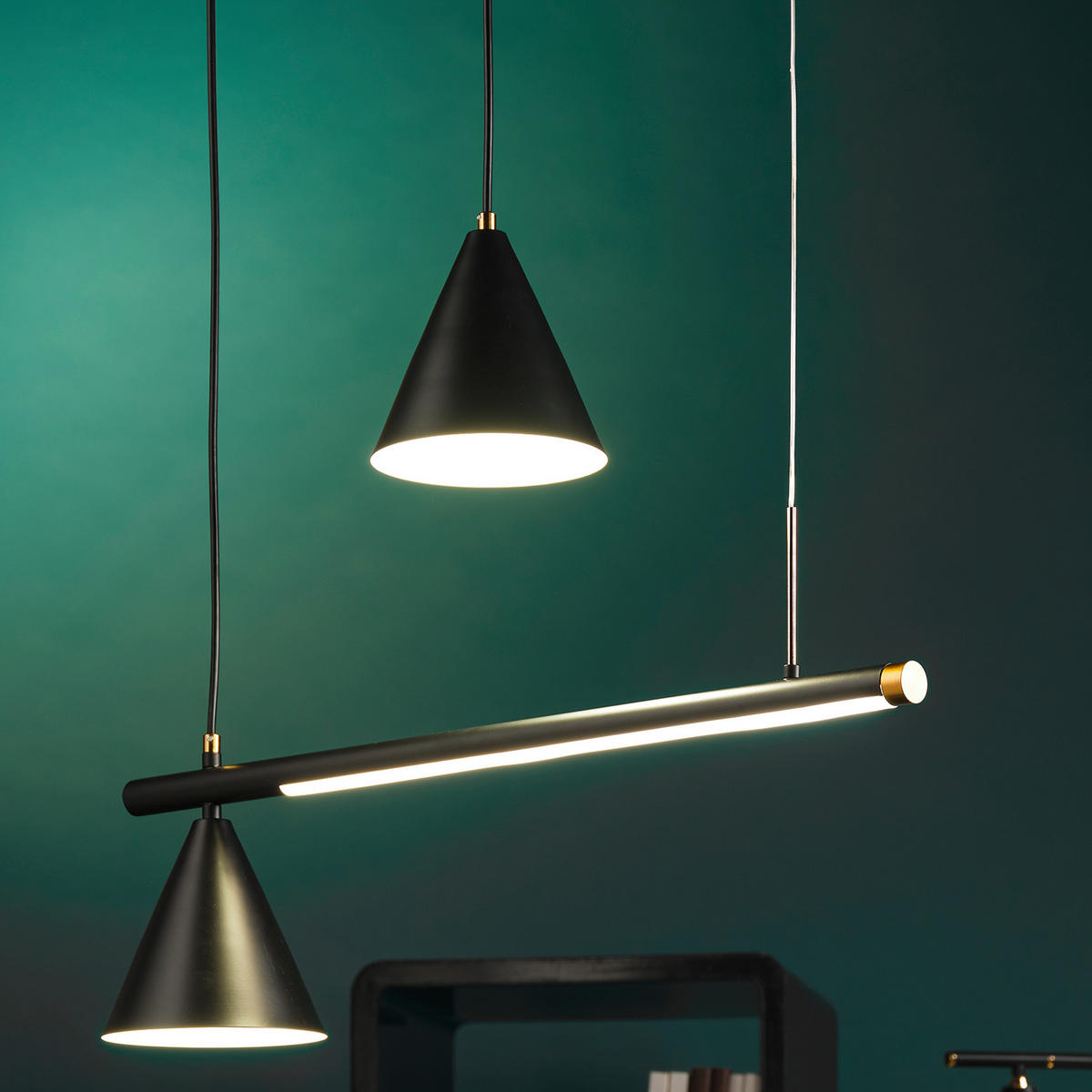 LED-HÄNGELEUCHTE 90/15/120 cm  - Schwarz, Design, Metall (90/15/120cm)