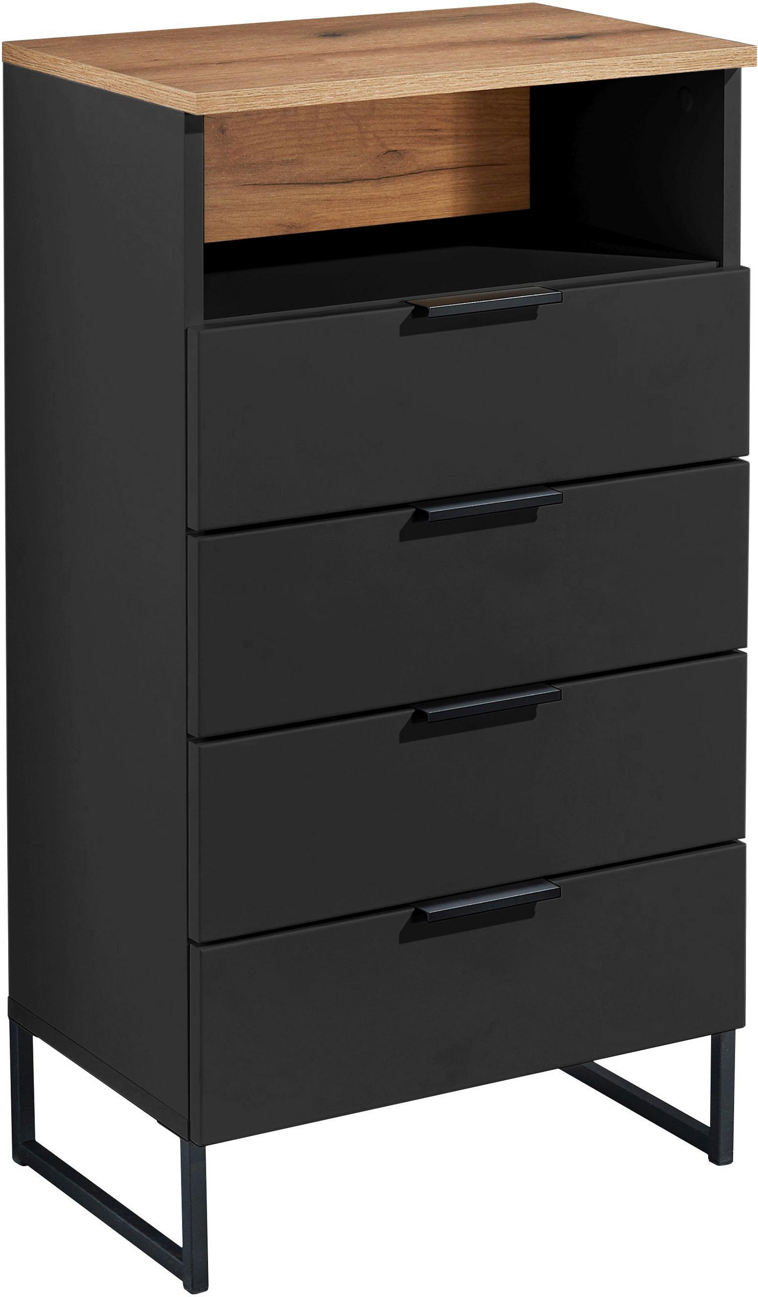 MIDISCHRANK 50/91/32 cm  - Eichefarben/Schwarz, KONVENTIONELL, Holzwerkstoff/Metall (50/91/32cm) - home24