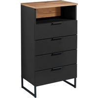 MIDISCHRANK 50/91/32 cm  - Eichefarben/Schwarz, KONVENTIONELL, Holzwerkstoff/Metall (50/91/32cm) - home24