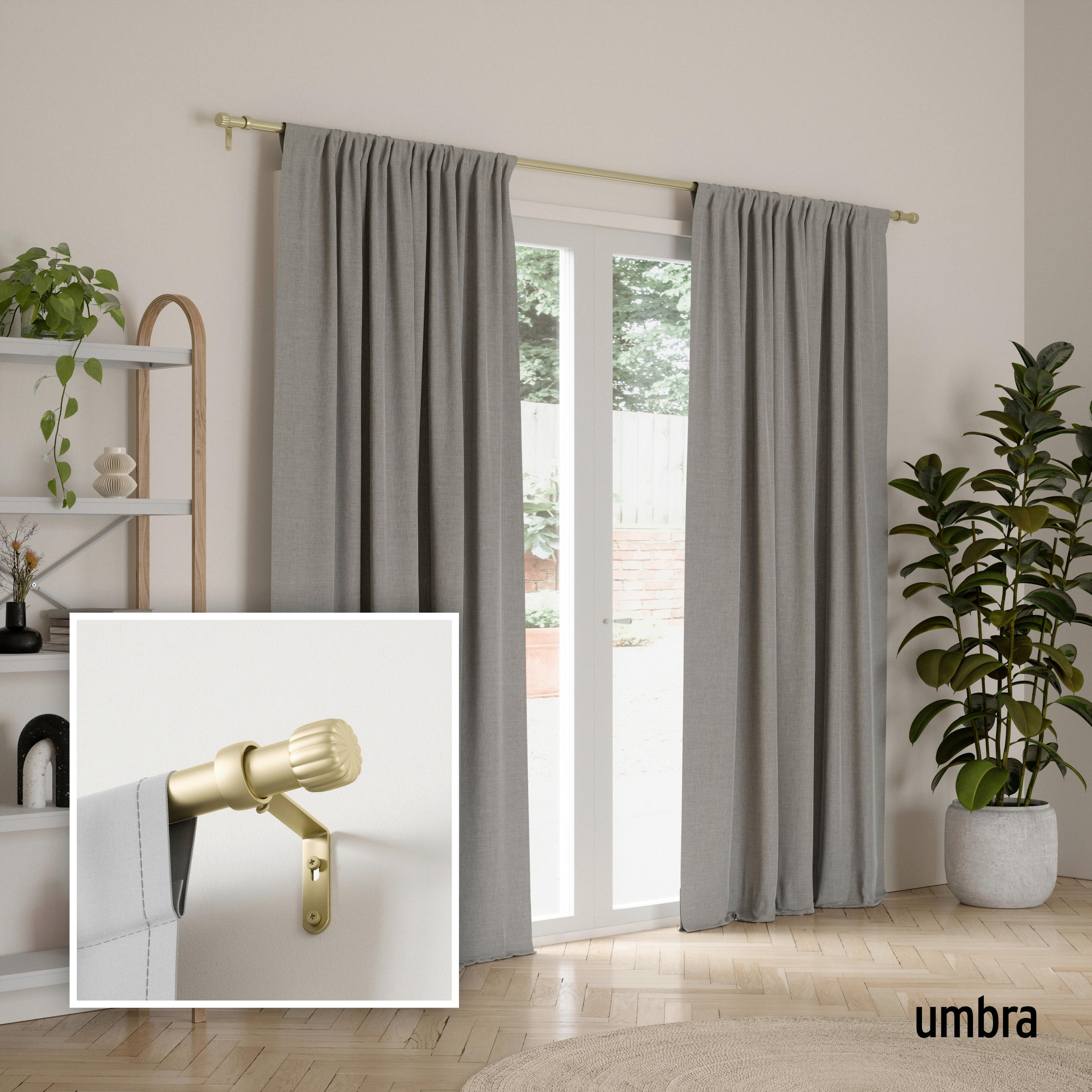 VORHANGSTANGENSET  168-305 cm  - Goldfarben, KONVENTIONELL, Kunststoff/Metall (168-305cm) - Umbra