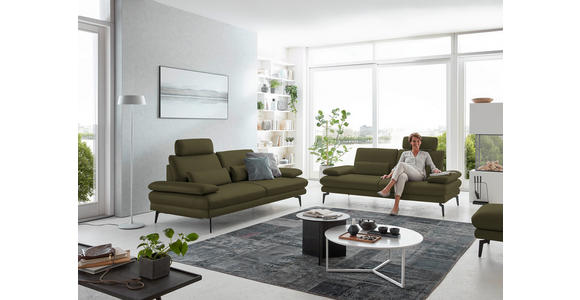 3-SITZER-SOFA in Leder Olivgrün - Schwarz/Olivgrün, Design, Leder/Metall (222/86/104cm) - Dieter Knoll