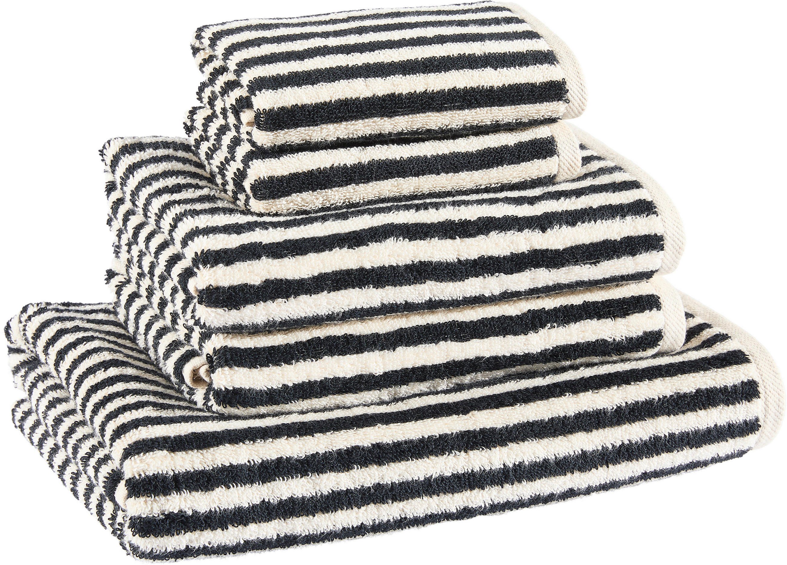 FROTTIERSET Schwarz, Ecru 5-teilig  - Ecru/Schwarz, KONVENTIONELL, Textil - Dieter Knoll