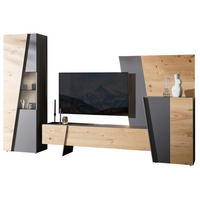 WOHNWAND  Graphitfarben, Wildeiche 319/202/45 cm  - Wildeiche/Anthrazit, Natur, Glas/Holz (319/202/45cm) - Voglauer