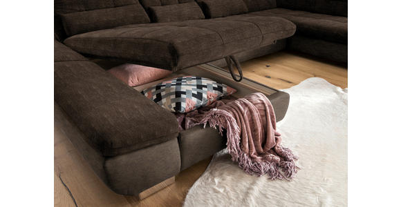 WOHNLANDSCHAFT  in Mikrofaser Braun  - Chromfarben/Braun, Design, Kunststoff/Textil (204/350/211cm) - Xora