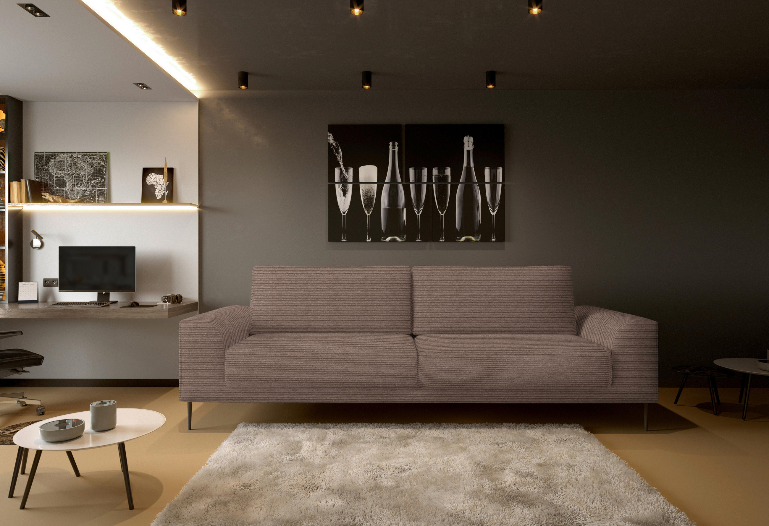 SCHLAFSOFA Cord Braun  - Schwarz/Braun, Design, Textil/Metall (250/89/105cm) - Livetastic