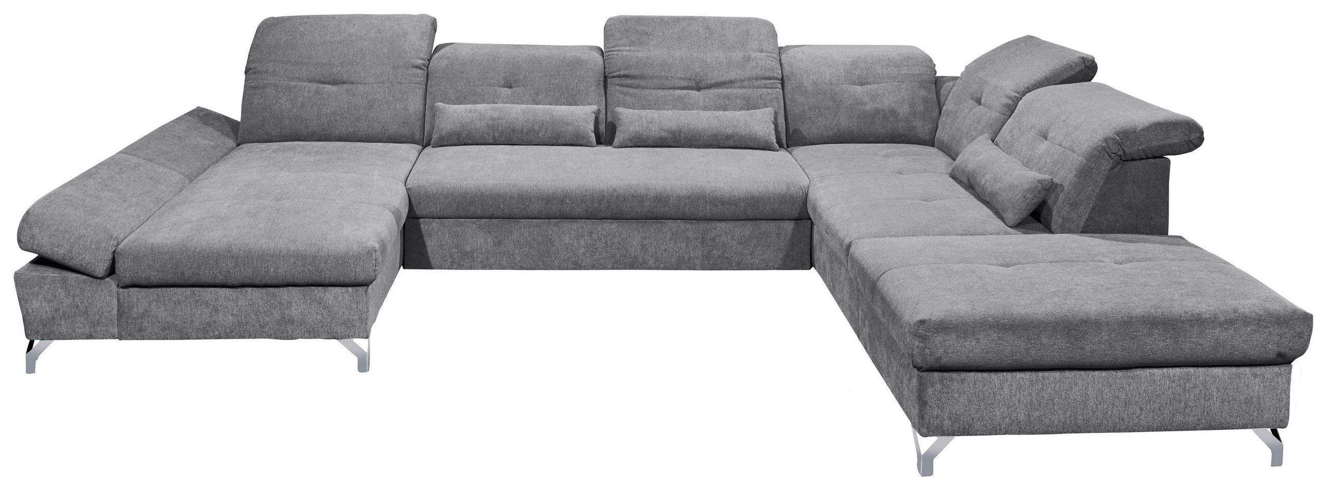 WOHNLANDSCHAFT Dunkelgrau Mikrovelours  - Dunkelgrau/Silberfarben, MODERN, Textil/Metall (168/350/245cm) - MID.YOU