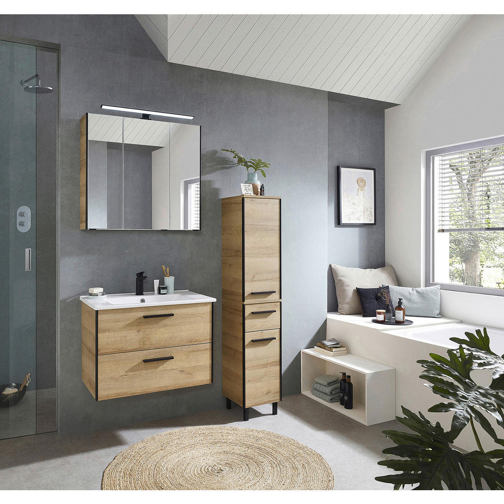 Thumbnail - Xora Badezimmer Xora 395, Eiche, Weiß, Metall, 3-teilig, 6 Fächer, 2 Schublade(n),2 Schublade(n) Schubladen, 75 cm, häng...