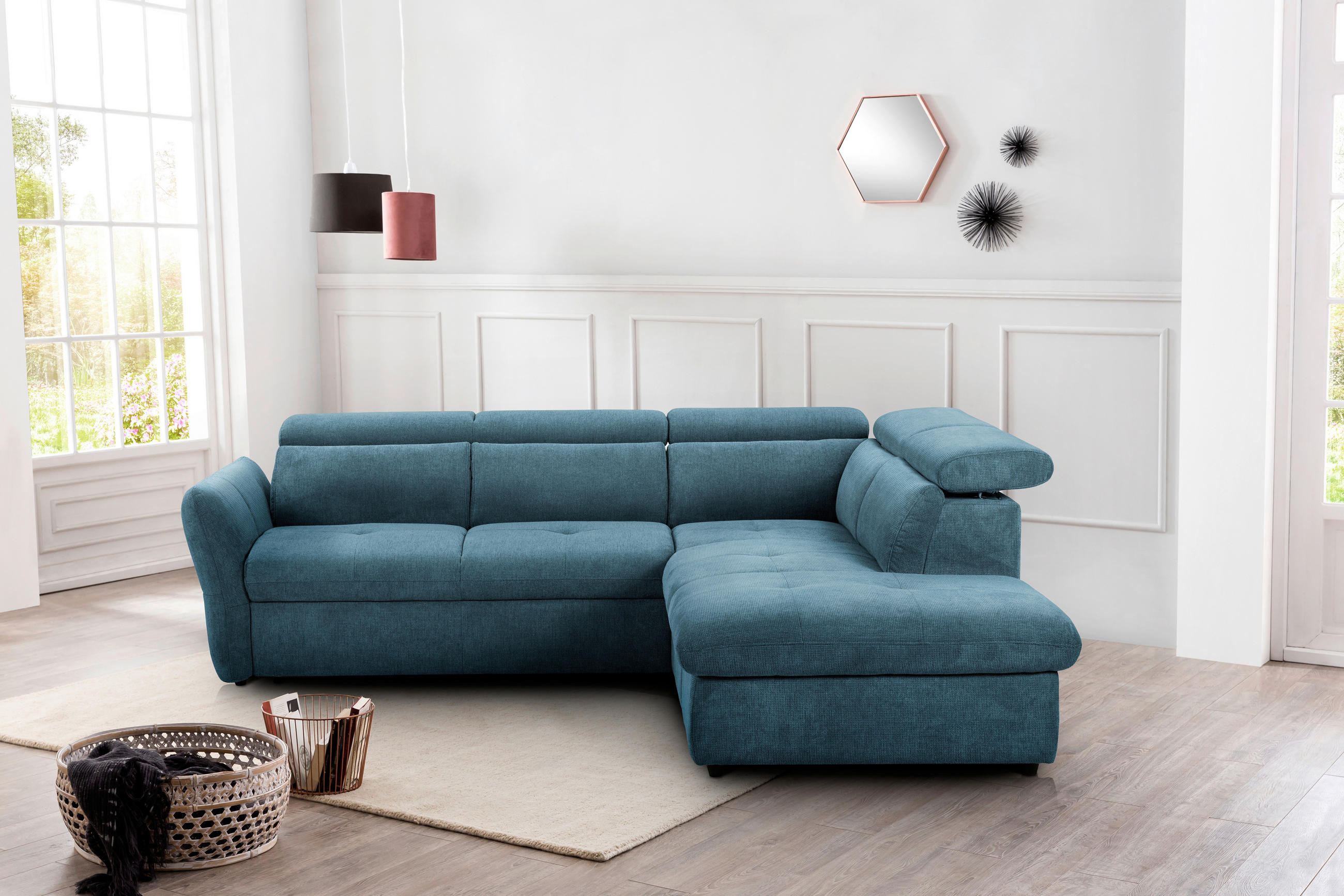 SEDEŽNA GARNITURA, mikrovlakna modra  - modra/črna, Design, umetna masa/tekstil (254/224cm) - Stylife