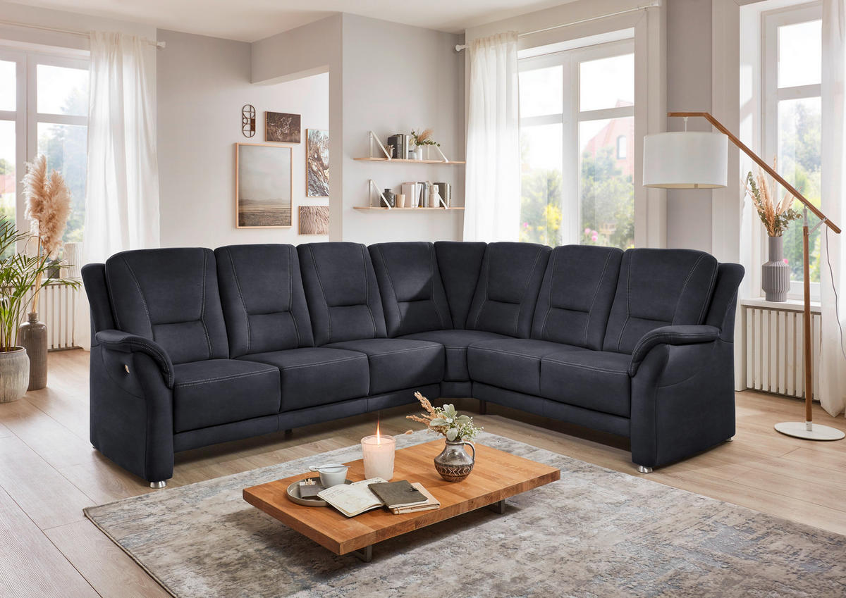 ECKSOFA in Mikrofaser Dunkelblau  275/223 cm  - Beige/Alufarben, KONVENTIONELL, Textil/Metall (275/223cm) - Beldomo Comfort