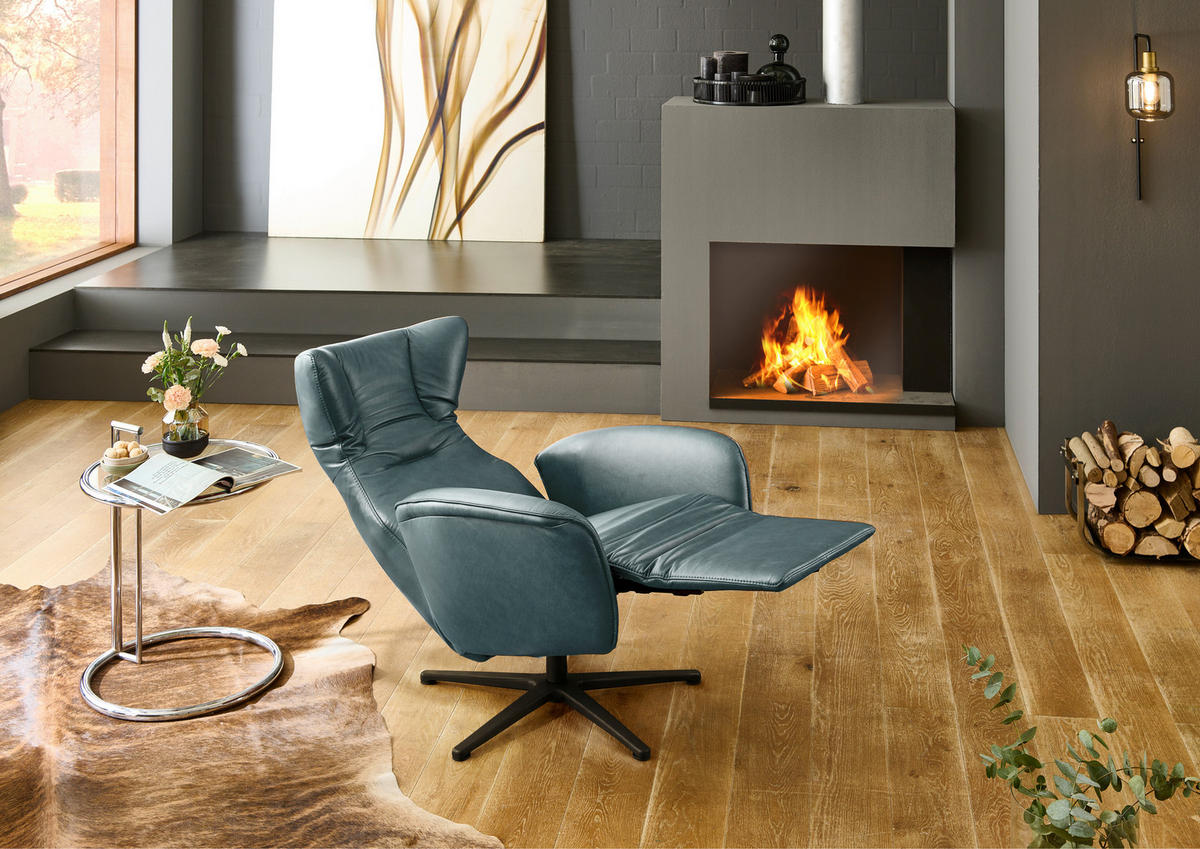 RELAXSESSEL Leder Graublau  - Graublau/Schwarz, Design, Leder/Metall (75/106/86cm) - Valdera