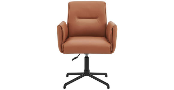 ARMLEHNSTUHL in Aluminium Echtleder pigmentiert - Cognac/Schwarz, MODERN, Leder/Metall (61/86-93/66cm) - Novel