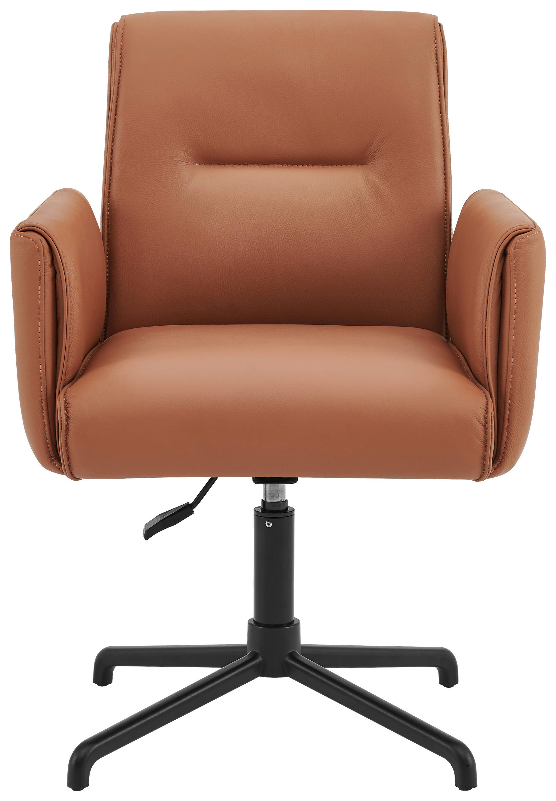 STOL MED ARMSTÖD aluminium äkta läder pigmenterad  - cognacfärgad/svart, Modern, metall/läder (61/86-93/66cm) - Novel