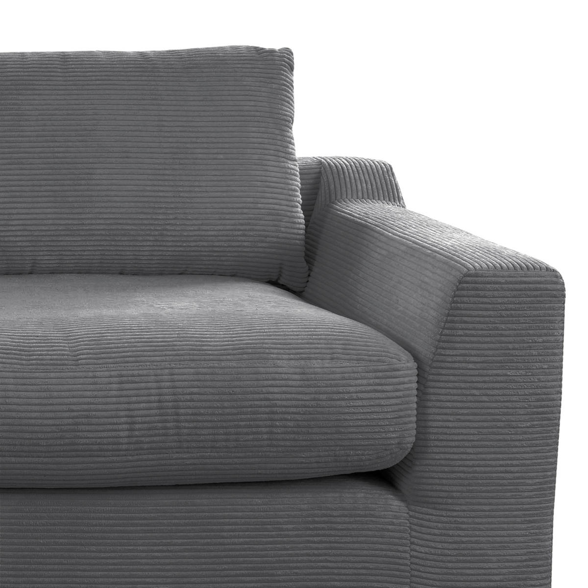 BIGSOFA in Cord Grau  - Schwarz/Grau, Design, Kunststoff/Textil (276/90/109cm) - Sit & More
