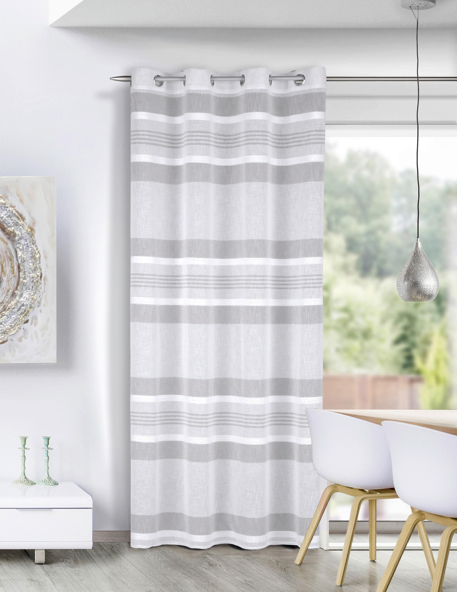 ÖSENSCHAL halbtransparent 135/245 cm   - Creme/Grau, Basics, Textil (135/245cm)