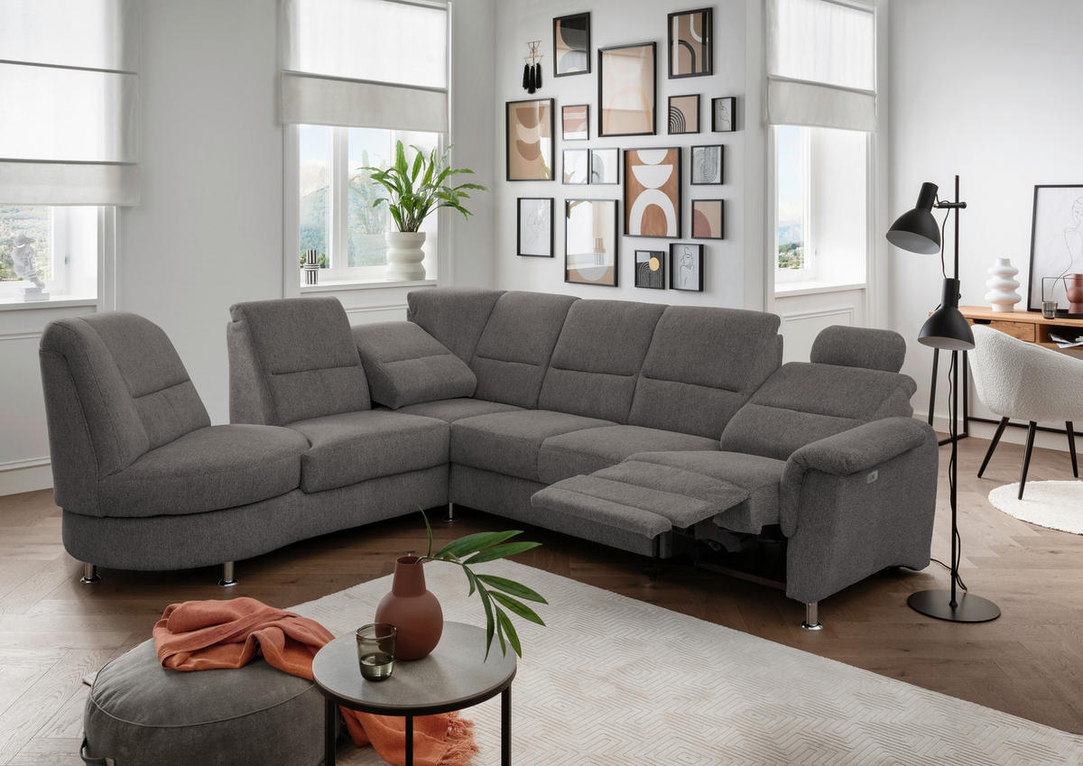 ECKSOFA in Chenille Graubraun  236/275 cm  - Chromfarben/Graubraun, MODERN, Textil/Metall (236/275cm) - Livetastic