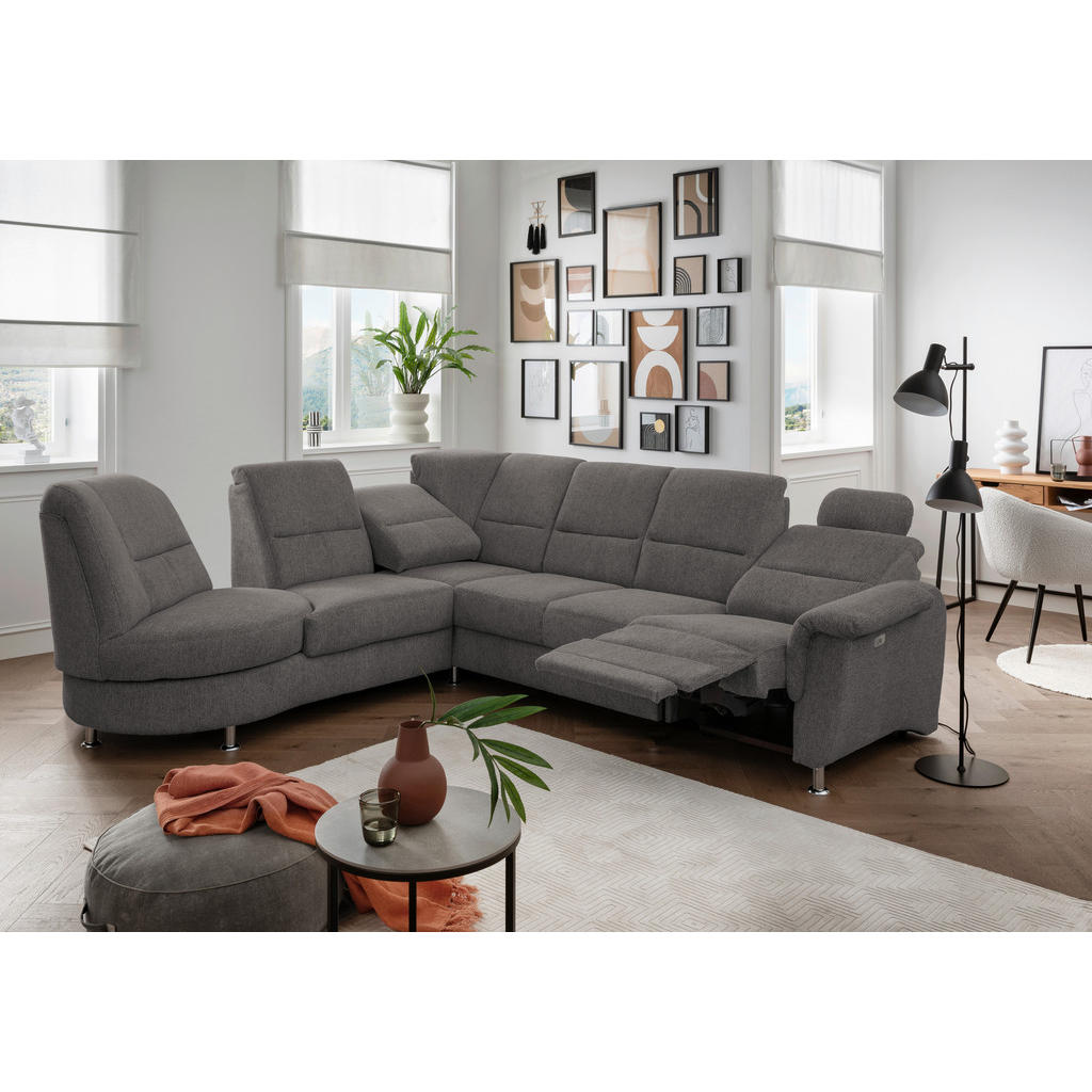 Thumbnail - Livetastic Ecksofa, Graubraun, Textil, Uni, 6-Sitzer, Ottomane links, L-Form, 275x236 cm, Made in EU, Relaxfunktion, sei...