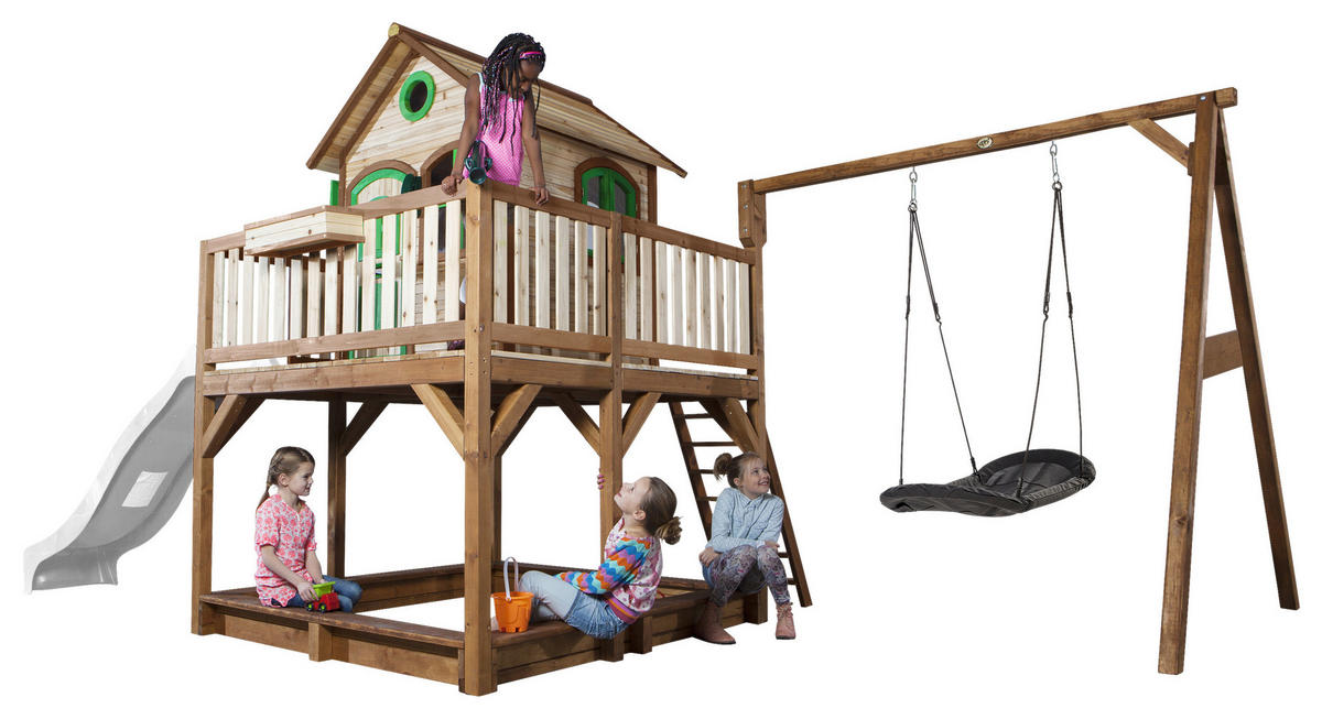 SPIELTURM 613/291/277 cm  - Braun/Weiß, KONVENTIONELL, Holz (613/291/277cm) - Ambia Garden