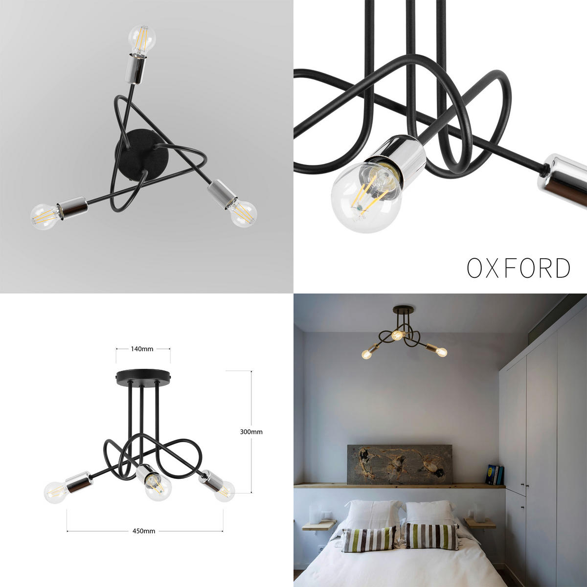 DECKENLEUCHTE OXFORD 45/45/30 cm   - Chromfarben/Schwarz, LIFESTYLE, Metall (45/45/30cm)