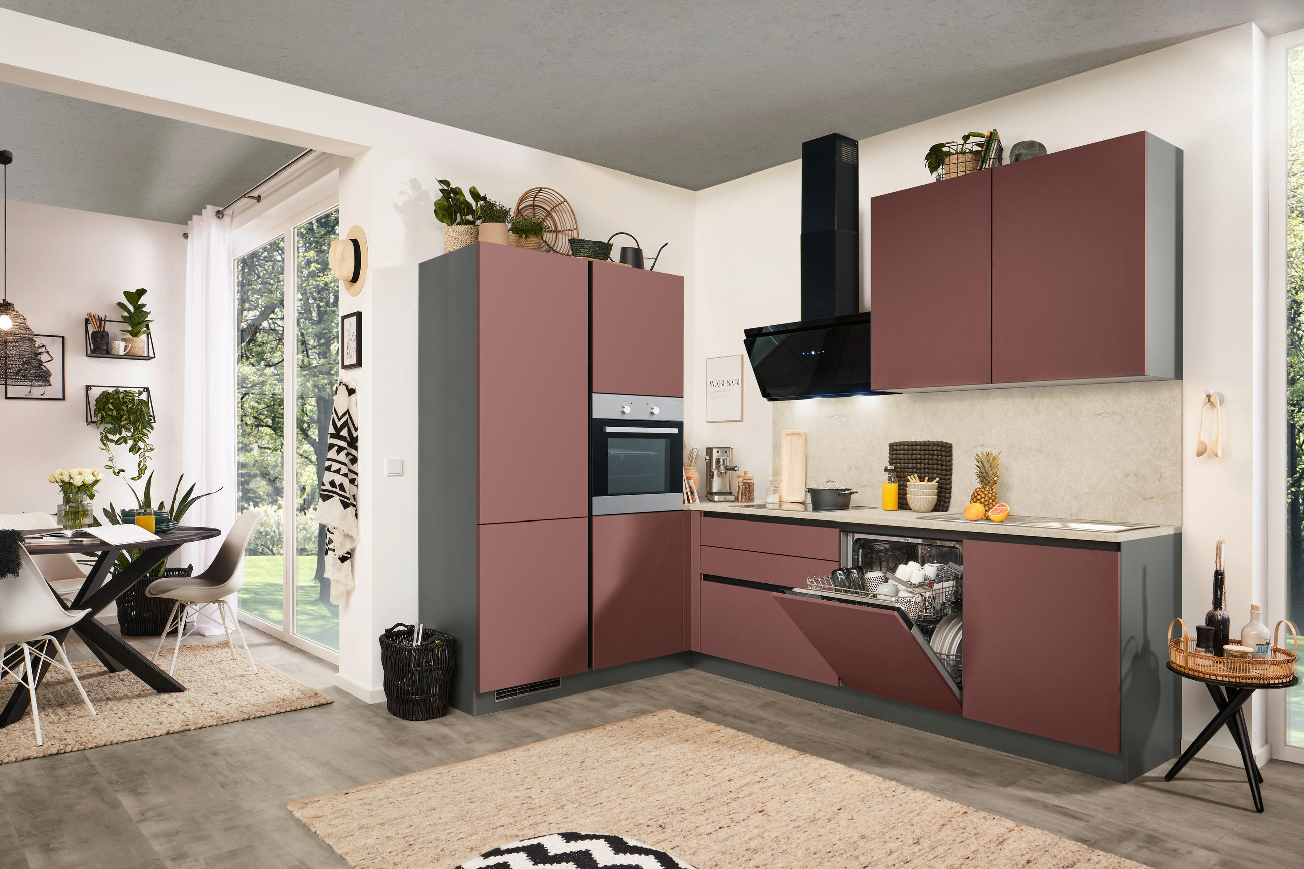 ECKKÜCHE 183/276 cm  in Rot, Anthrazit  - Anthrazit/Rot, Basics, Holzwerkstoff (183/276cm) - Welnova